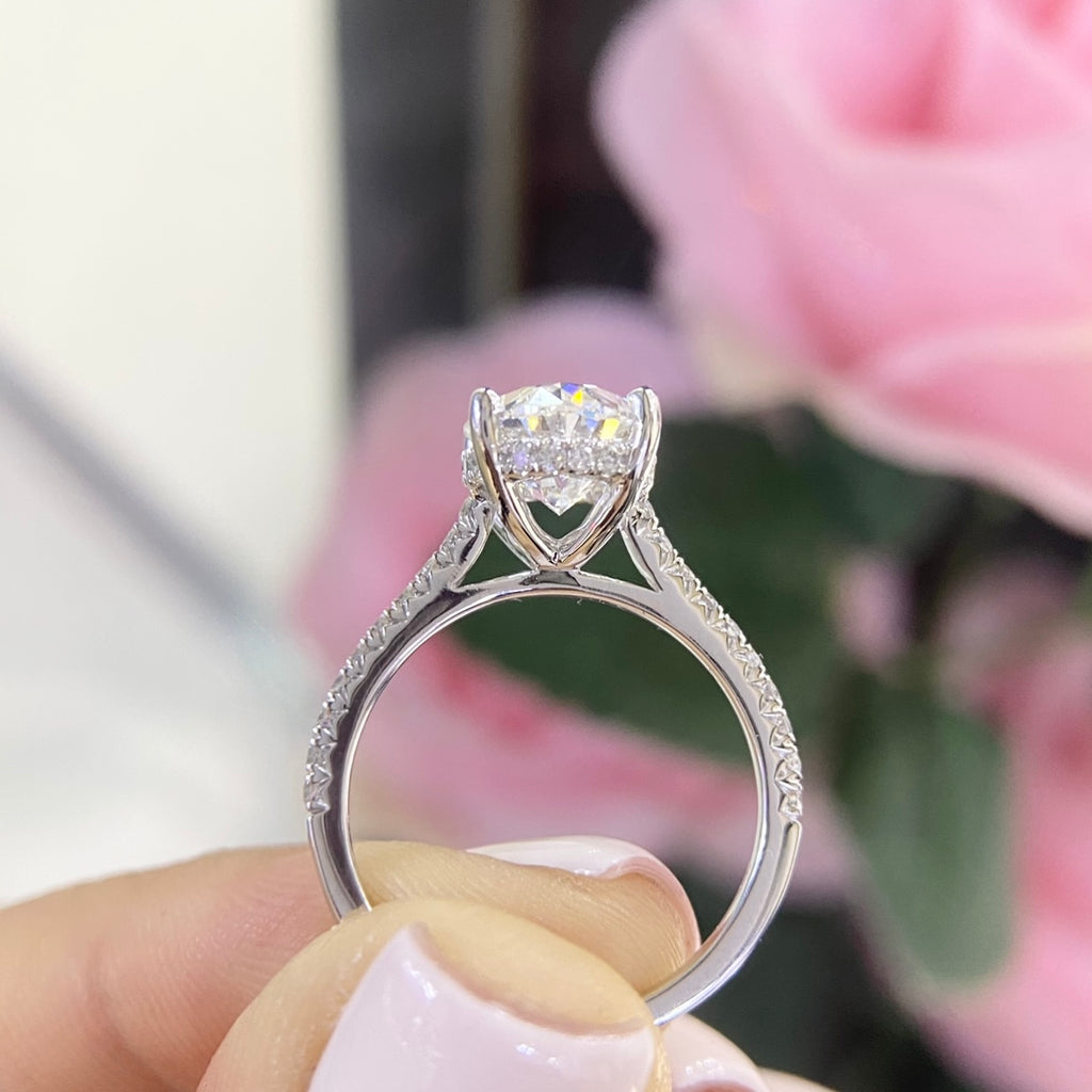 18K White Gold Oval Lab-Grown Diamond Ring – 3.07CT Center / 0.39CT Side Diamonds E/VS1 | OVER023