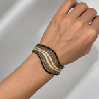 14K Yellow Gold 5.72 Ct Multi-Color Diamond Wave Cuff Bracelet