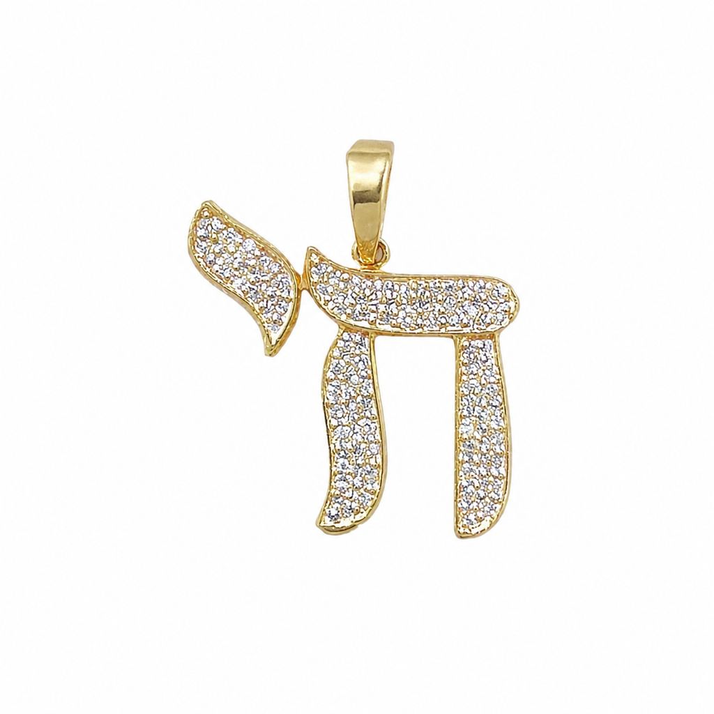 14K Yellow Gold 0.30 CT Diamond Chai Pendant