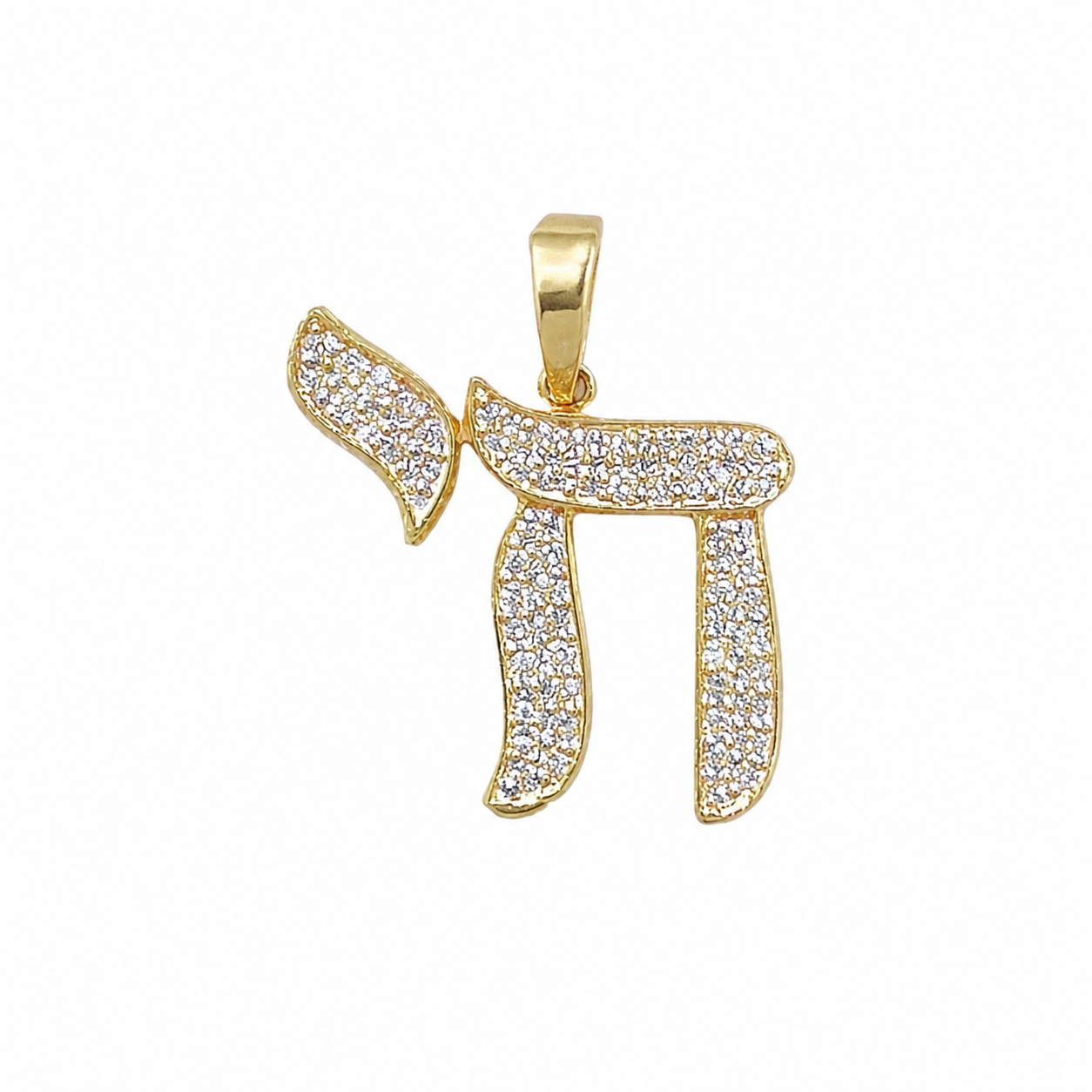 14K Yellow Gold 0.30 CT Diamond Chai Pendant
