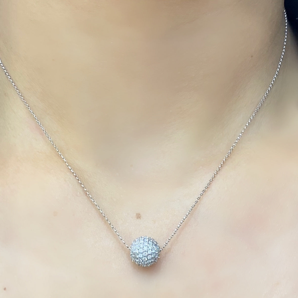18K White Gold Diamond Ball Pendant – 1.26CT F-G/SI | DP050 ETJ