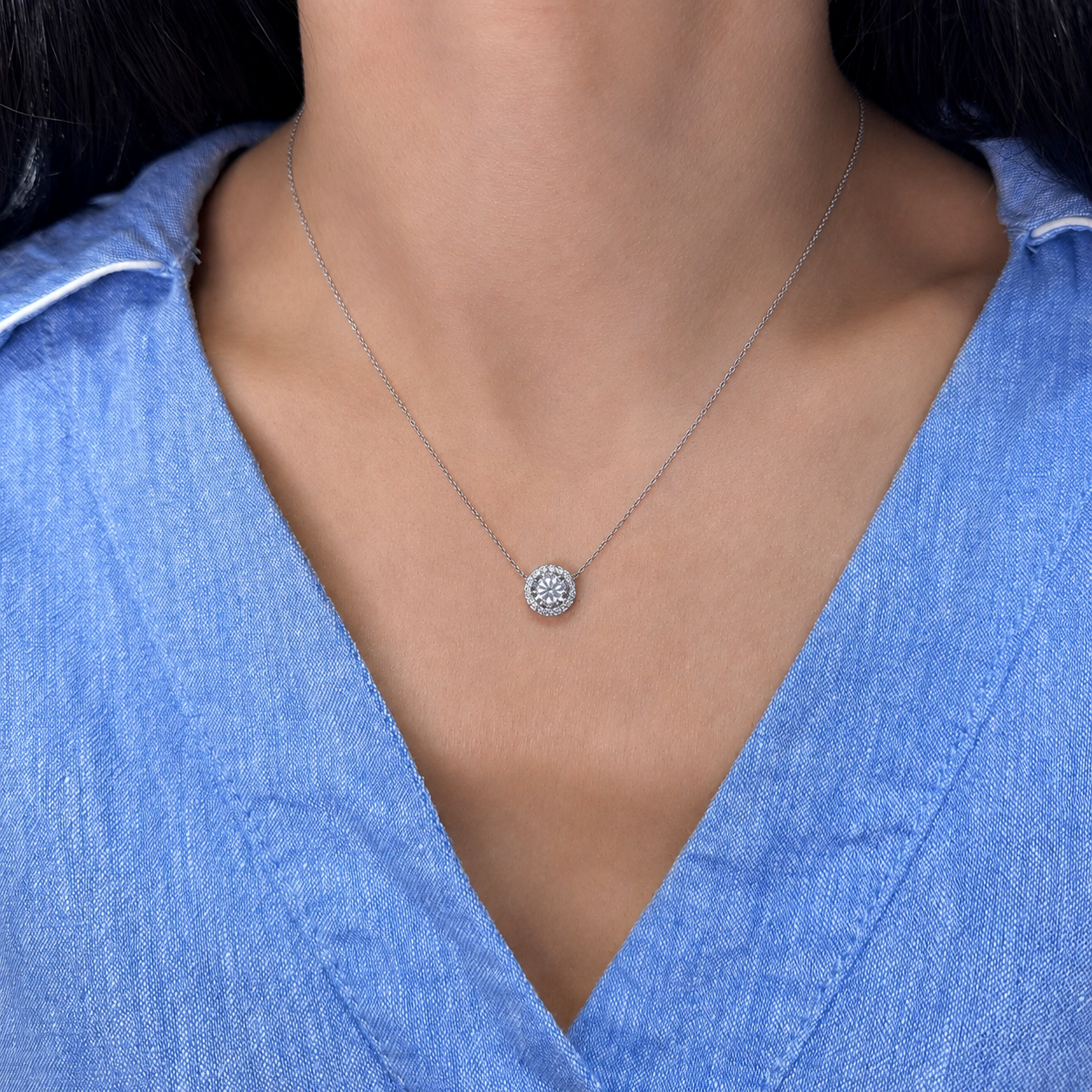 14K White Gold Round Diamond Pendant Necklace – 1.30 CT DP001 GTJJ