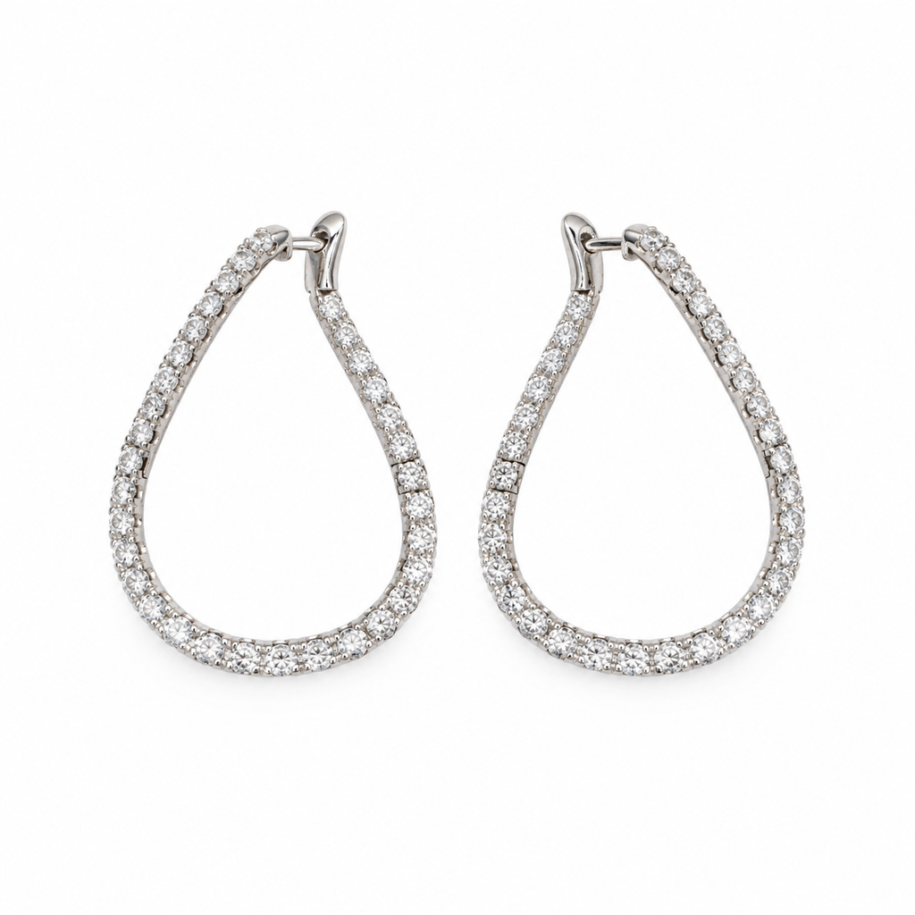 14K White Gold 3.00 Ct Diamond Teardrop Hoop Earrings