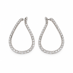 14K White Gold 3.00 Ct Diamond Teardrop Hoop Earrings
