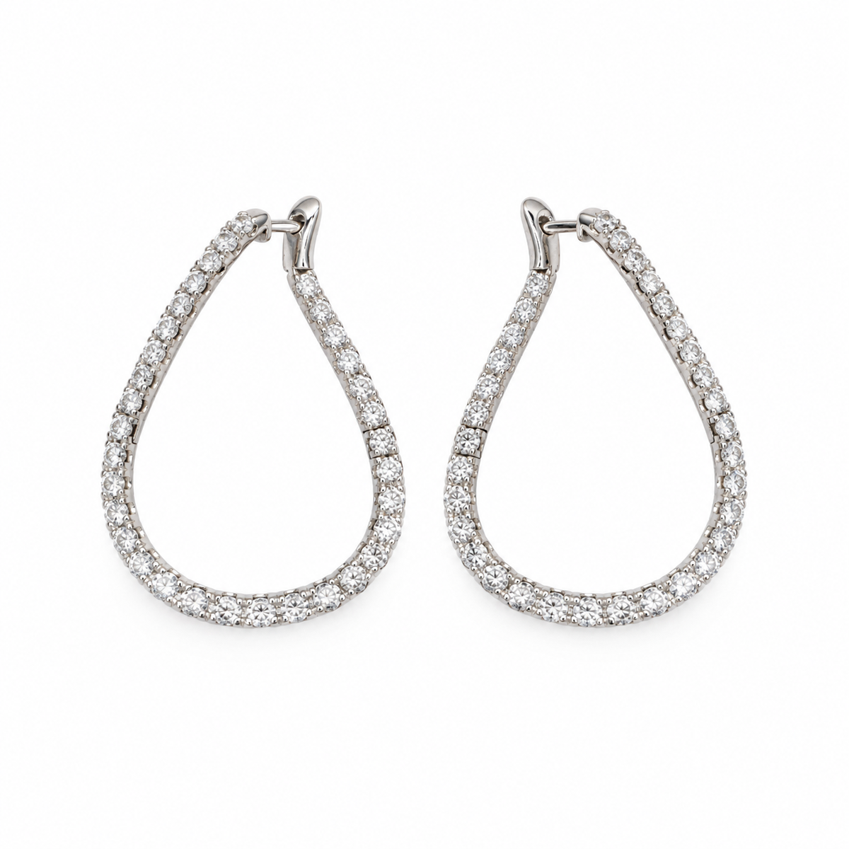 14K White Gold 3.00 Ct Diamond Teardrop Hoop Earrings