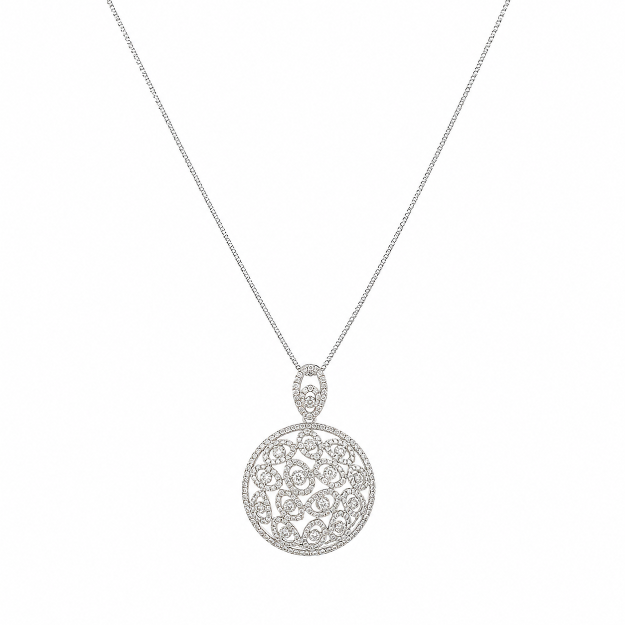 18K White Gold 2.80 CT Diamond Pendant Necklace GTJJ