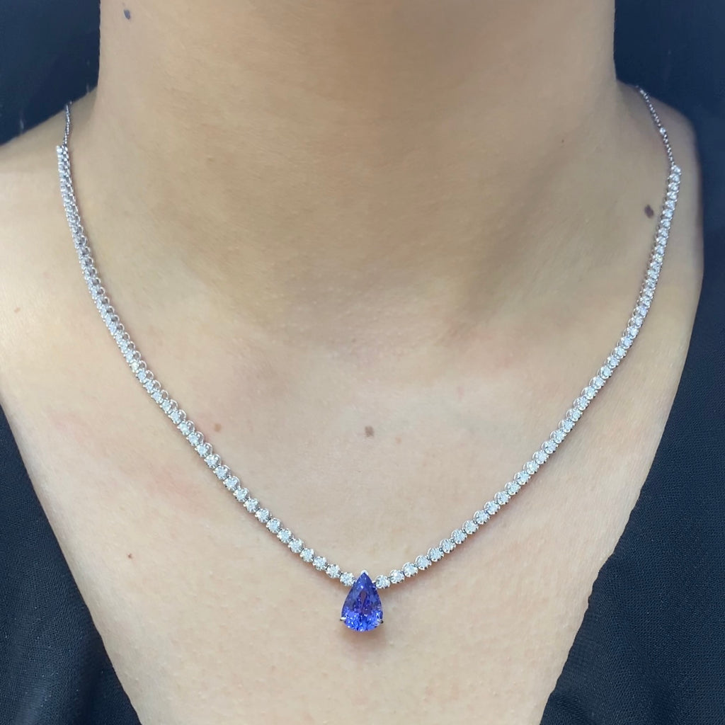 Diamond Tennis Necklace with Pear Shape Tanzanite COLN014