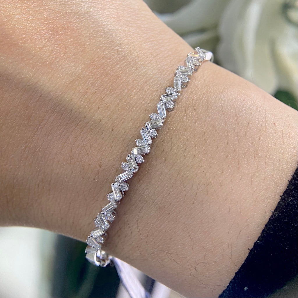 14K White Gold Diamond Bangle with 1.43CT Baguette and Round Diamonds PJB536OWG IESJ
