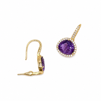 18K Yellow Gold 4.02ct Amethyst & 0.43ct Diamond Halo Drop Earrings COLER025 ETJ