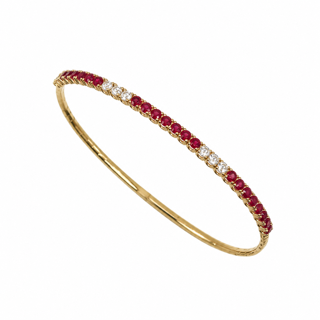 18K Yellow Gold 1.75 Ct Ruby & 0.39 Ct Diamond Bangle Bracelet