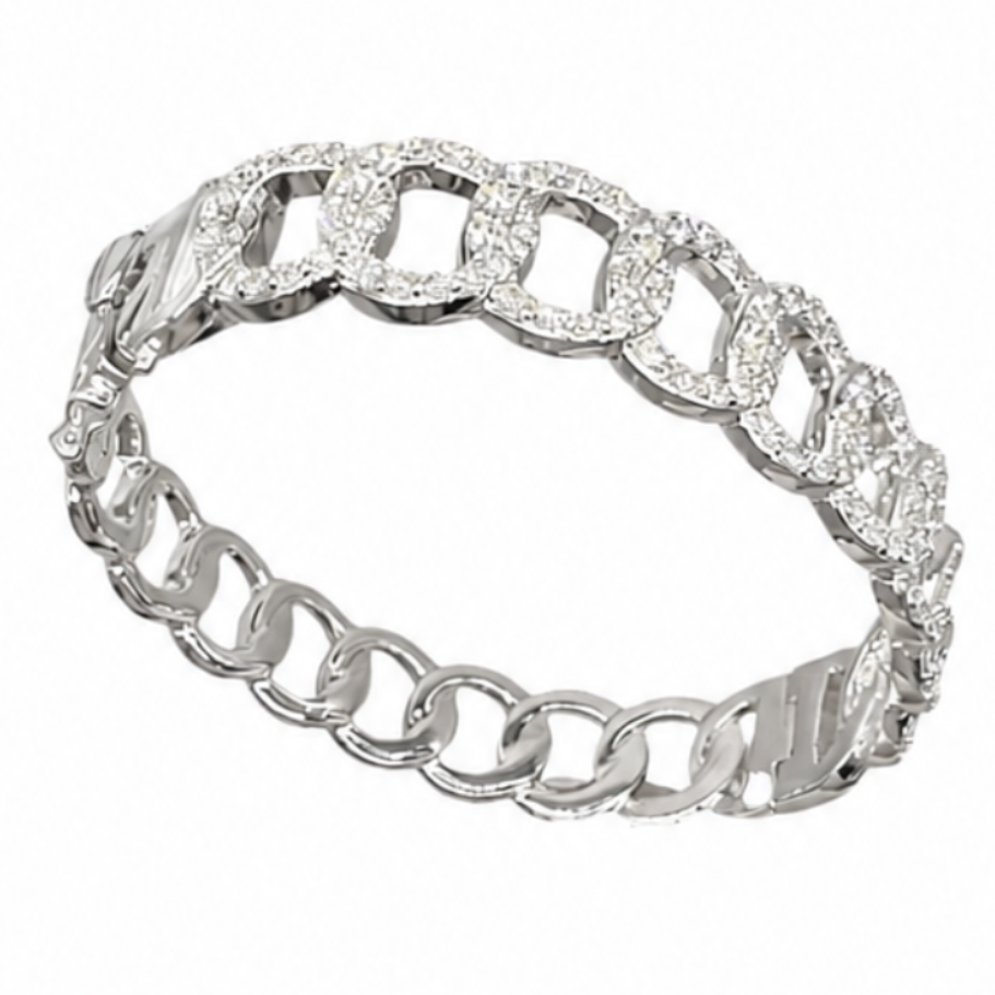 18K White Gold Diamond Link Bangle Bracelet – 2.84CT Diamonds DBAN017 AEJJ