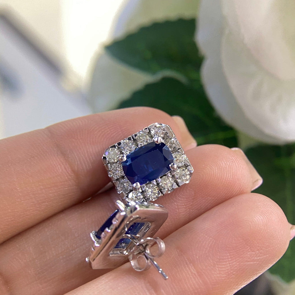 14K White Gold Sapphire and Diamond Earrings SDER010. G,ZJJ