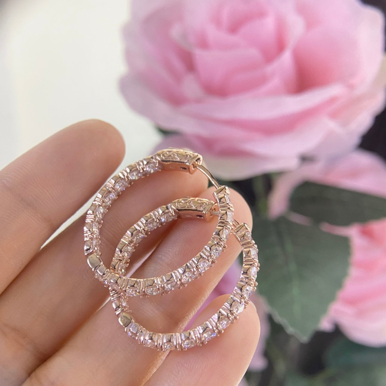 14K Rose Gold Diamond Oval Hoop Earrings – 4.50CT | DIER071 N,IJJ