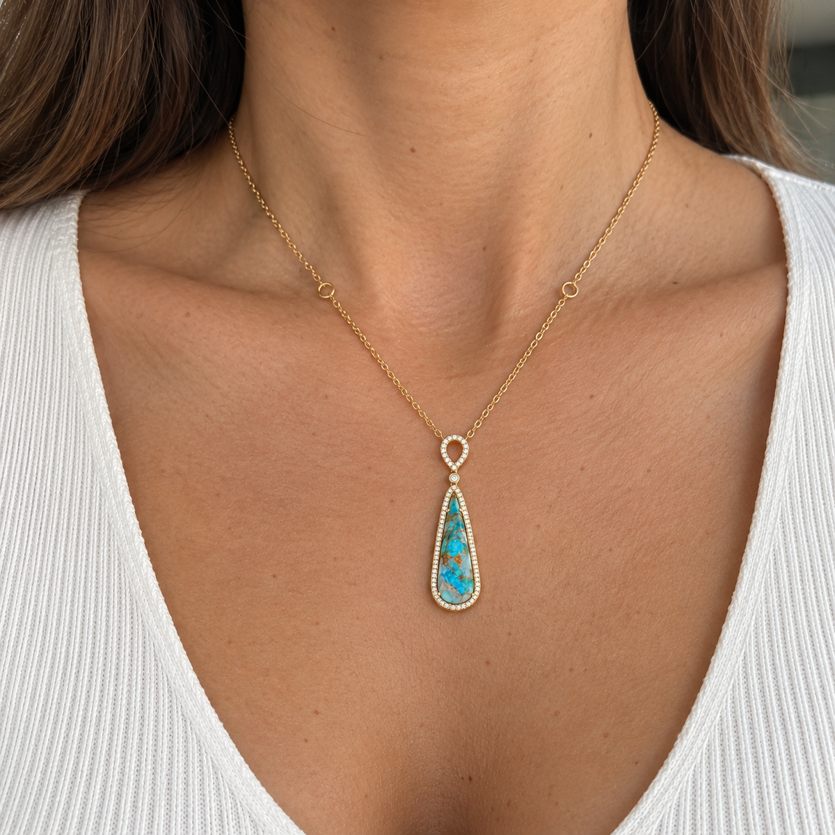 14K Yellow Gold Turquoise Pendant Necklace – 6.53ct Turquoise & 0.22ct Diamonds DC-N13082-8 2TJ