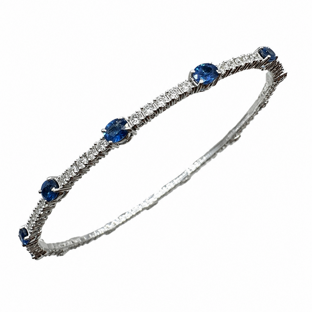 14K White Gold Sapphire & Diamond Bracelet – 2.50ct Oval Sapphires & 1.50ct Round Diamonds SDB034 IJJJ
