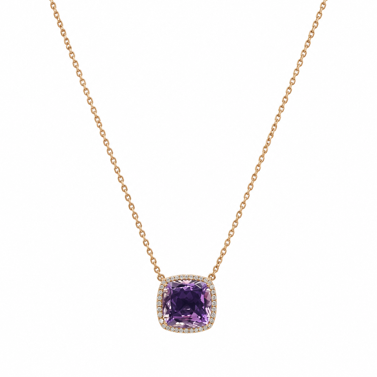 18K Rose Gold 5.60 CT Amethyst & 0.26 CT Diamond Pendant Necklace COLN021 STJ
