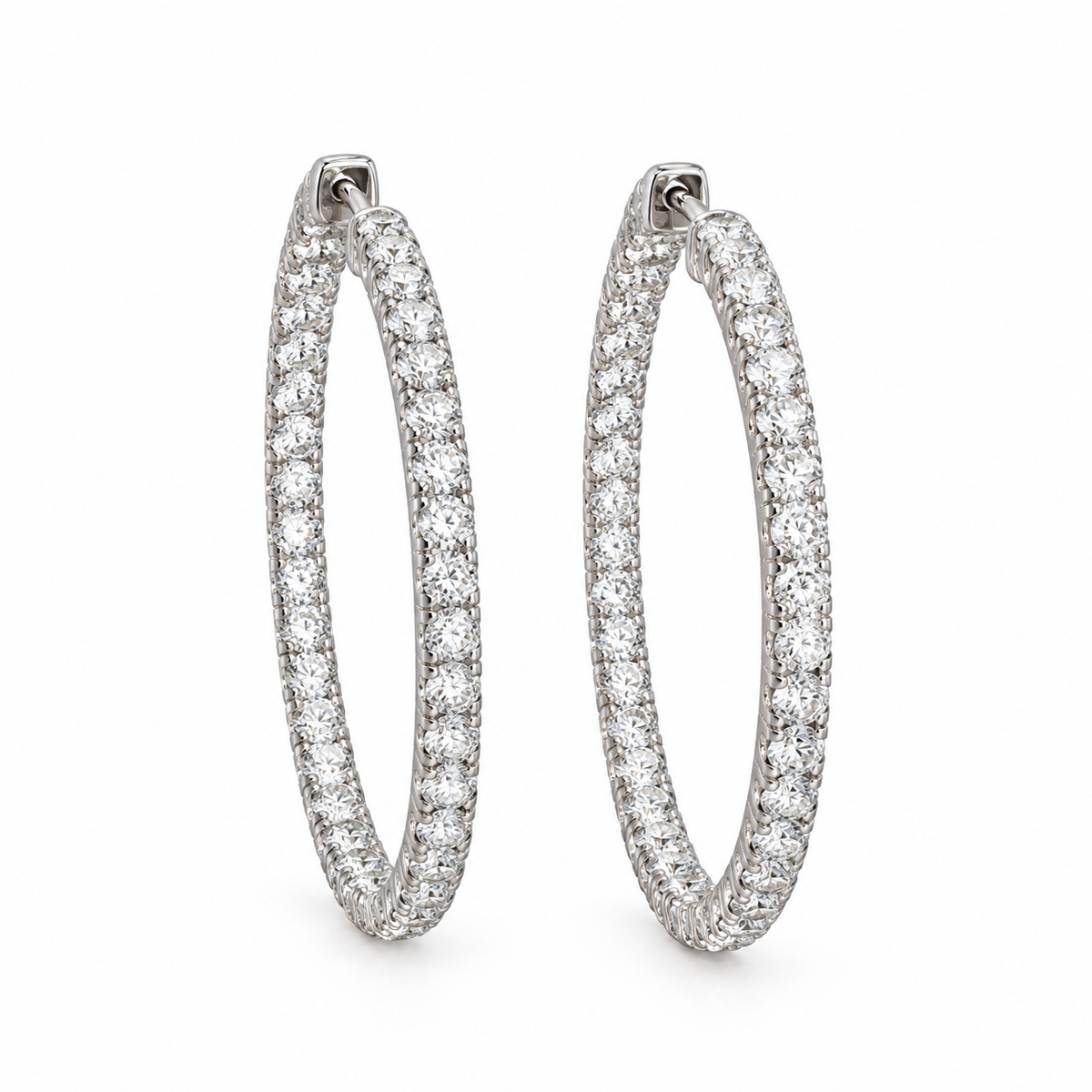 14K White Gold 5.56 Ct Diamond Inside-Out Hoop Earrings