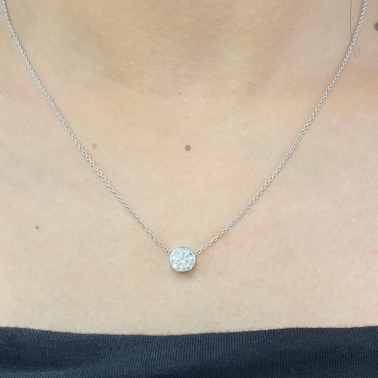 14K White Gold Bezel-Set CE Diamond Pendant – 1.06CT G/SI1 | DP025