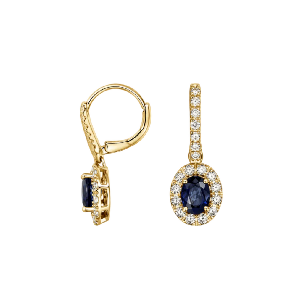 14K Yellow Gold 1.72 Ct Sapphire & 0.72 Ct Diamond Earrings