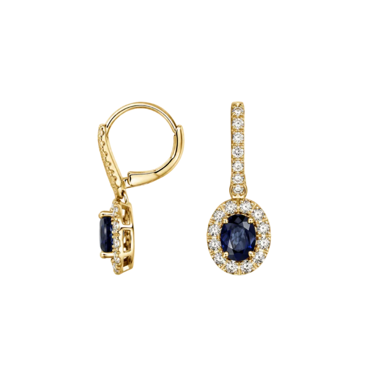 14K Yellow Gold 1.72 Ct Sapphire & 0.72 Ct Diamond Earrings