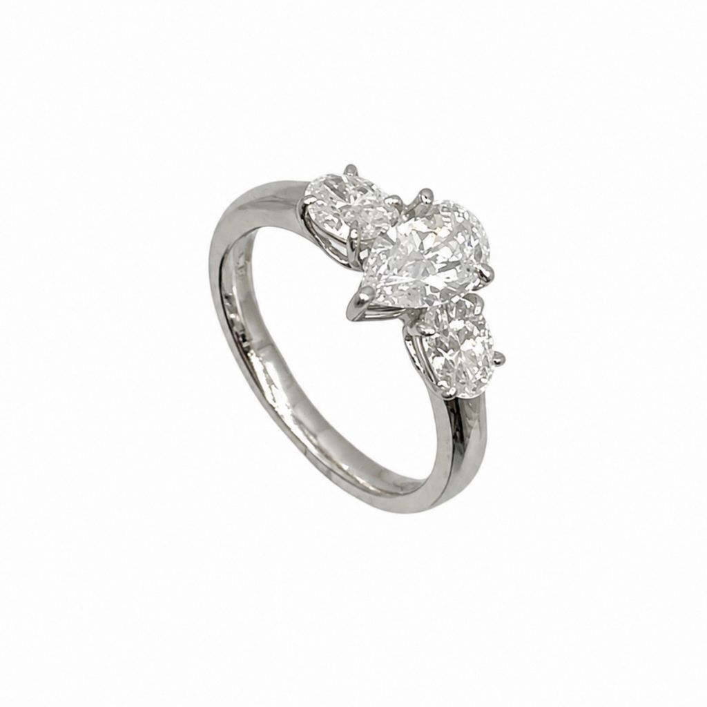 18K White Gold Pear & Oval Diamond Ring – 1.43ct Total PRER002 GLJJ