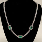 18Kt White Gold Necklace 2.41ct Diamonds rd cut Natural , 1.63ct Emeralds. RDN017 GAZJ