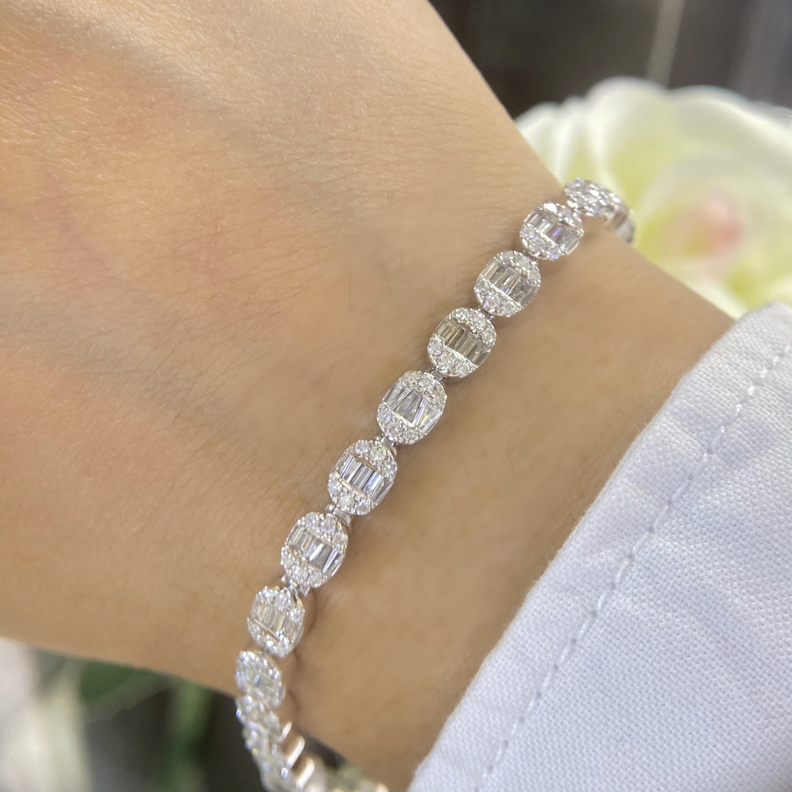14K White Gold Diamond Bracelet with 4.75CT Baguette and Round Diamonds DB082 GESJ