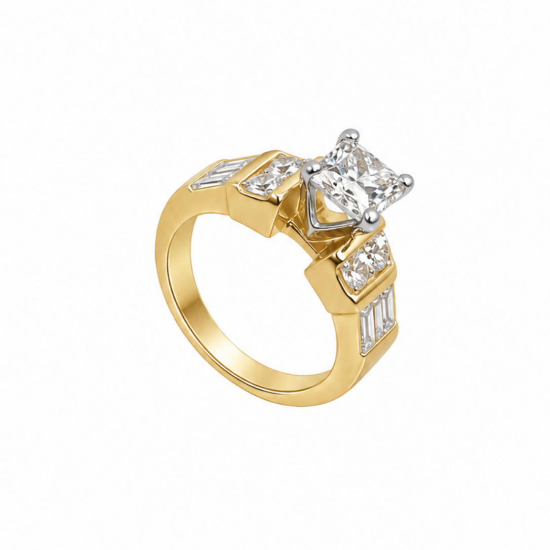 14K Gold 2.65 CTW Diamond Ring | 1.60 CT Cushion Cut Center | CUSHDR018 EJJ NJJ