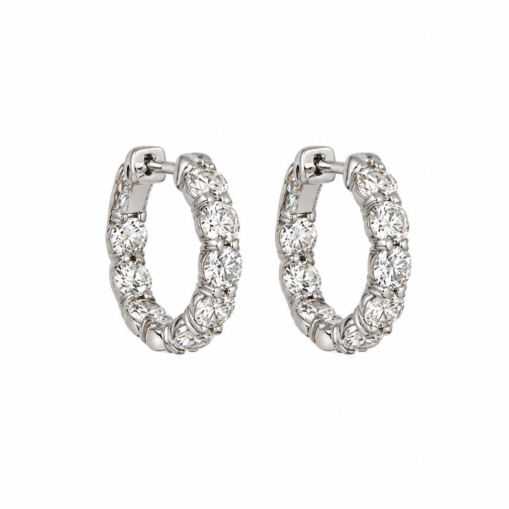 14K White Gold 6.10 Ct Round Diamond Inside-Out Hoop Earrings