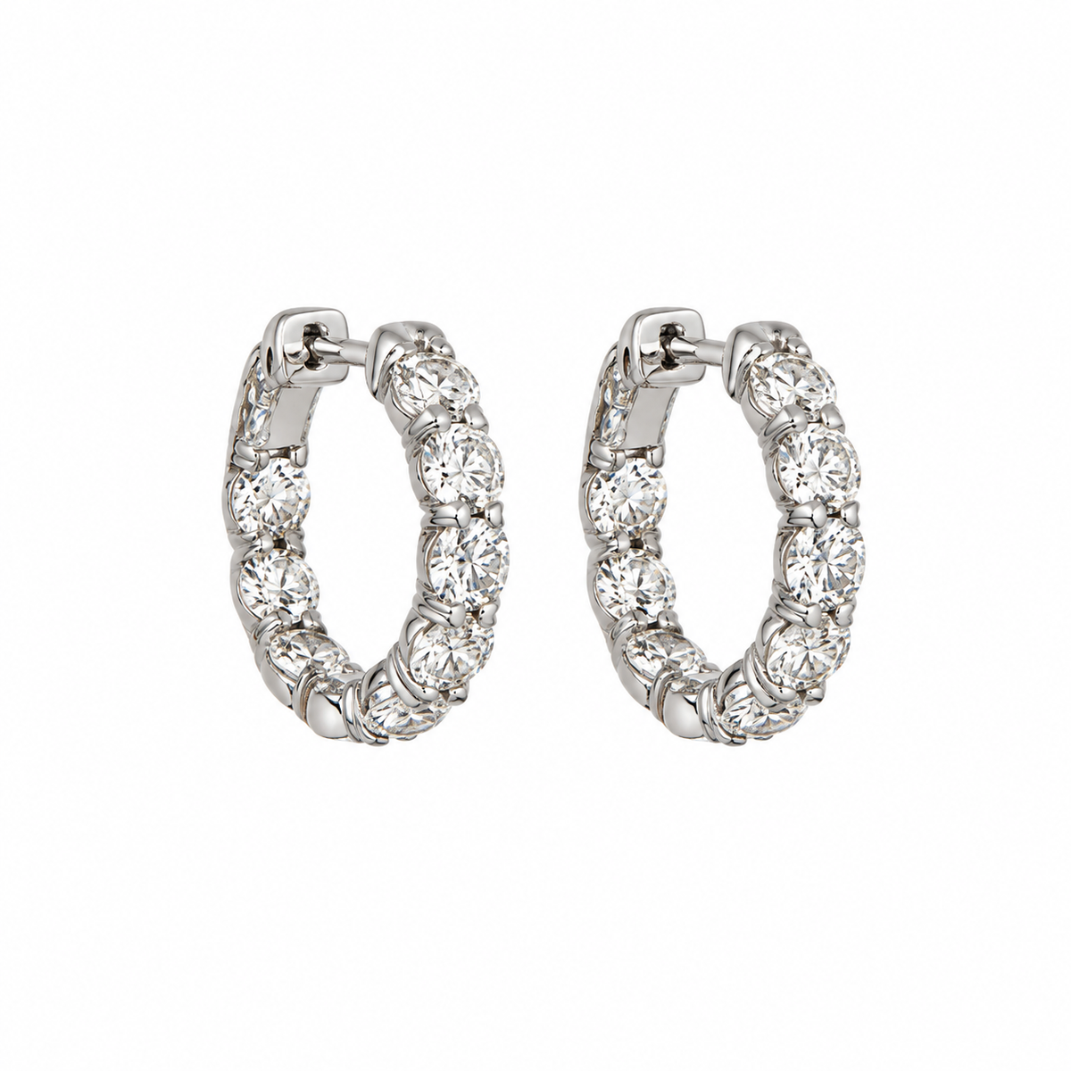 14K White Gold 6.10 Ct Round Diamond Inside-Out Hoop Earrings