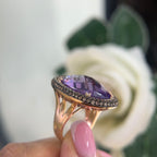 14K Rose Gold Ring with 24.36CT Oval Amethyst, 0.87CT Champagne Diamonds & 0.29CT White Diamonds | COLR014 IENJ