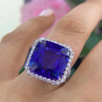 18K White Gold Cushion Cut Natural Tanzanite & Diamond Ring – 16.05CT Tanzanite / 1.55CT Diamonds | TANR011