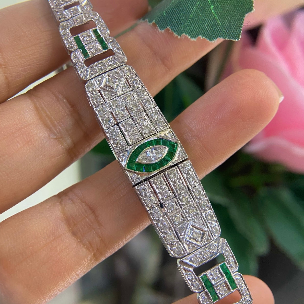 18K White Gold Diamond & Emerald Bracelet – 2.50CT Diamonds / 1.00CT Emeralds | EMDB05