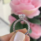 18K White Gold Cushion Cut Lab-Grown Diamond Ring – 3.33CT Center / 1.06CT Side Diamonds E/VS1 | CUSHDR0025