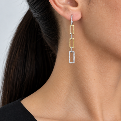 14K Two-Tone Yellow & White Gold Diamond Drop Earrings