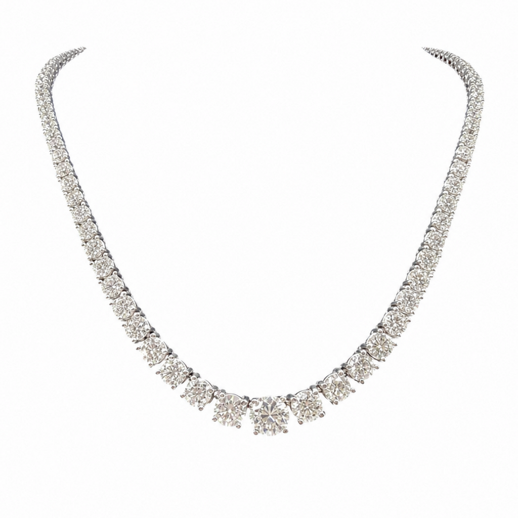 14K White Gold 28.25CT Natural Diamond Tennis Necklace 17.5” DN0080 NEJJJ