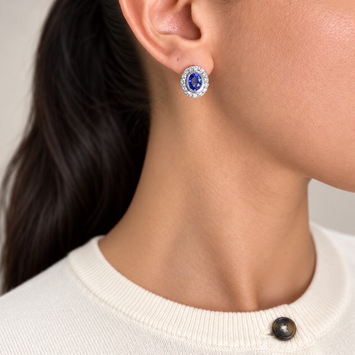 14K White Gold 2.90 Ct Tanzanite & 1.65 Ct Diamond Earrings