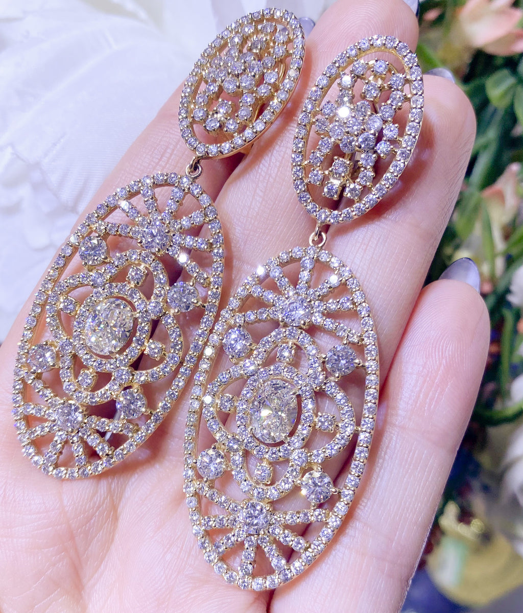 14KT Yellow Gold Diamond Earrings Featuring 2.08CT of GIA-Certified Diamonds (H/SI2), Accented by 10.15CT of Natural Diamonds DIER0186 IITJJ