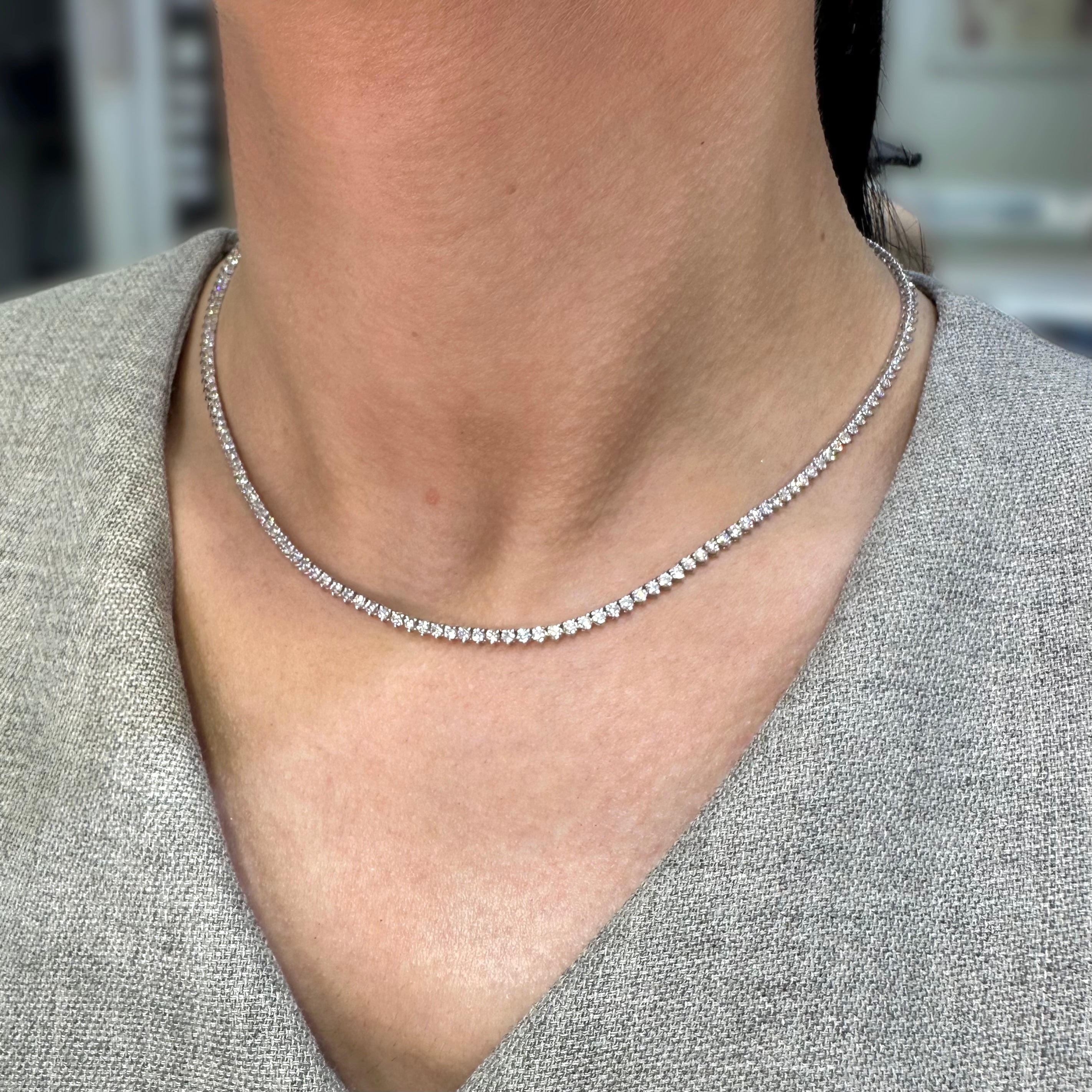 14K White Gold 5.20CT Natural Round Diamond Tennis Necklace – 16” PJN5293-018