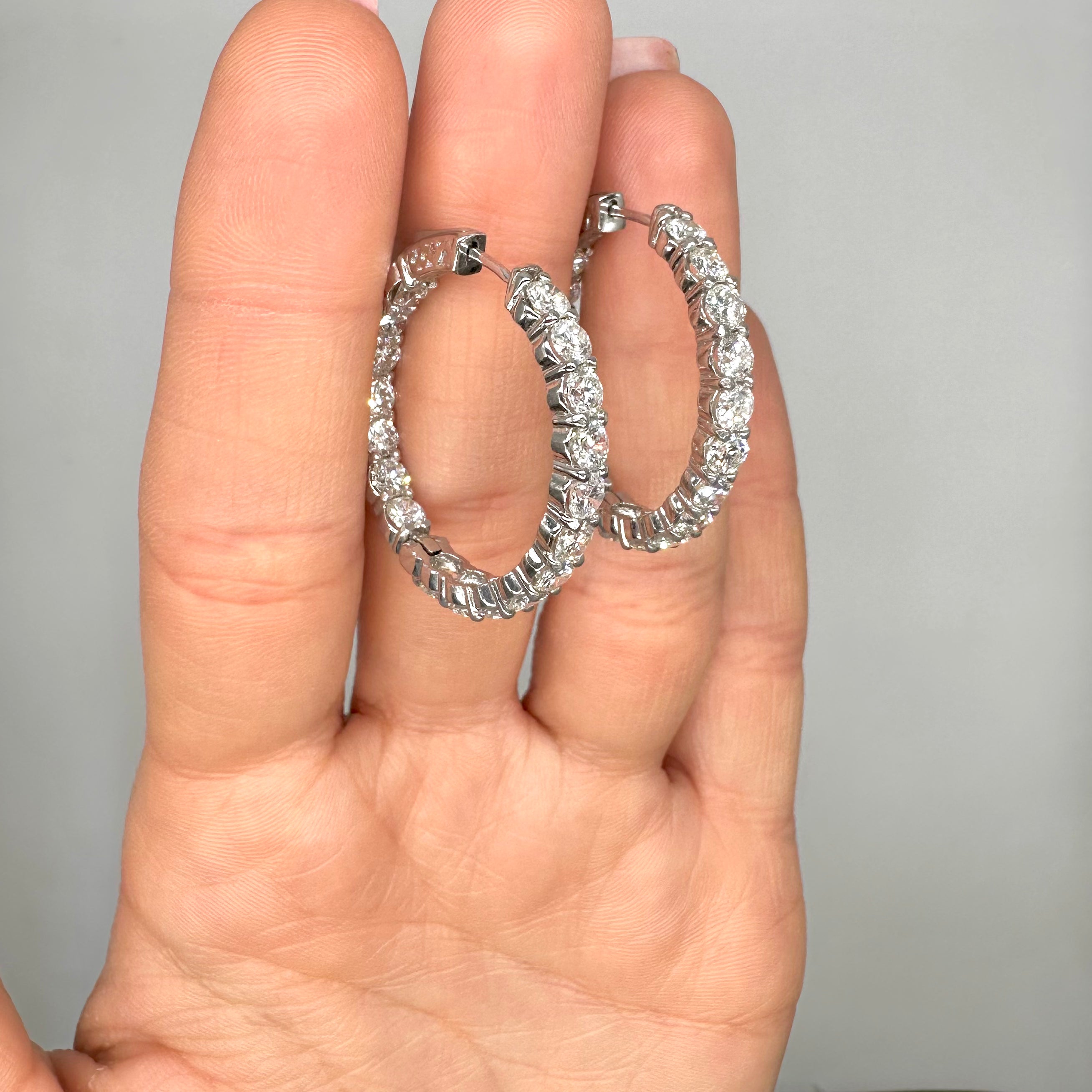 14K White Gold 7.06ct Natural Round Diamond Inside-Out Hoop Earrings DIER079 ATJJ