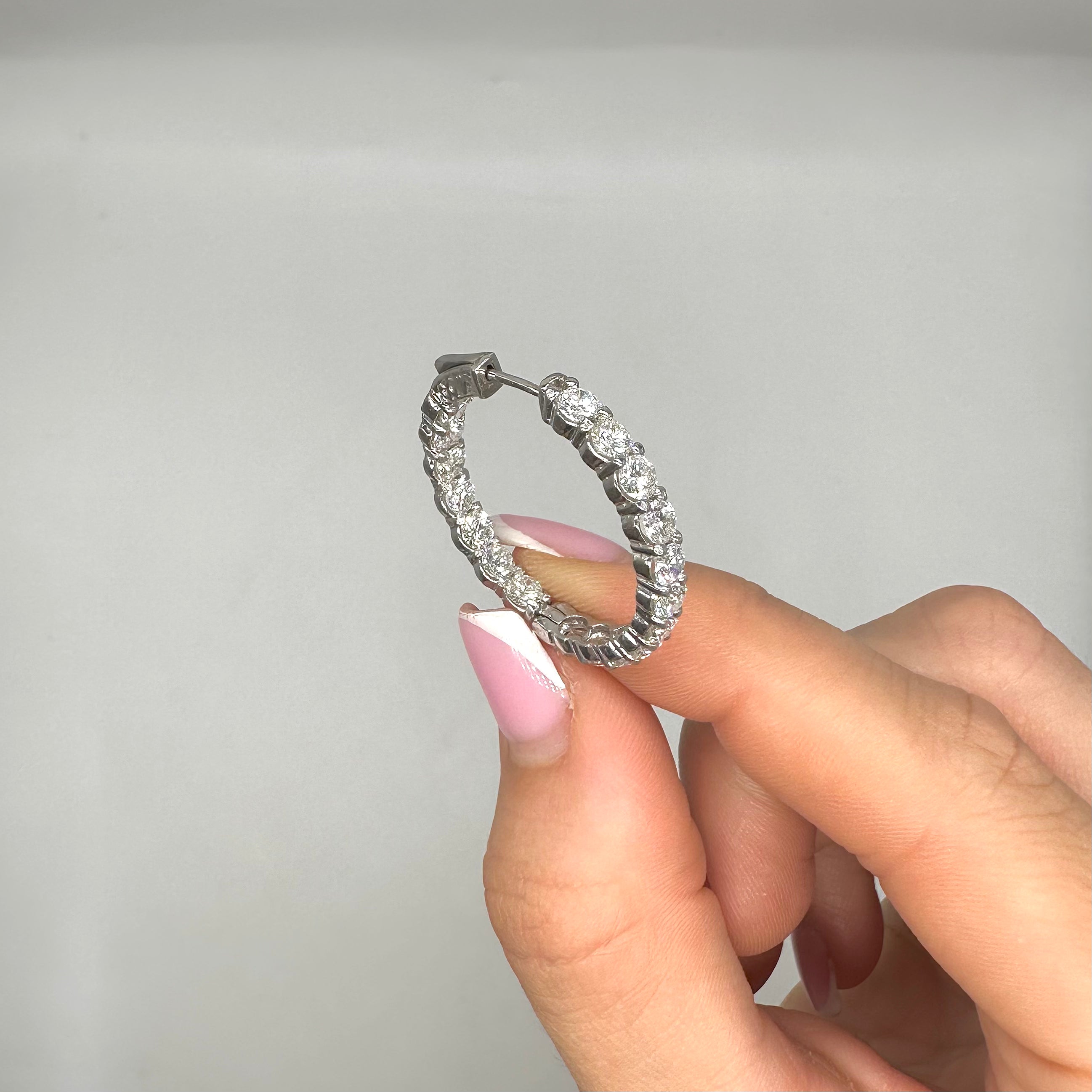 14K White Gold 7.06ct Natural Round Diamond Inside-Out Hoop Earrings DIER079 ATJJ