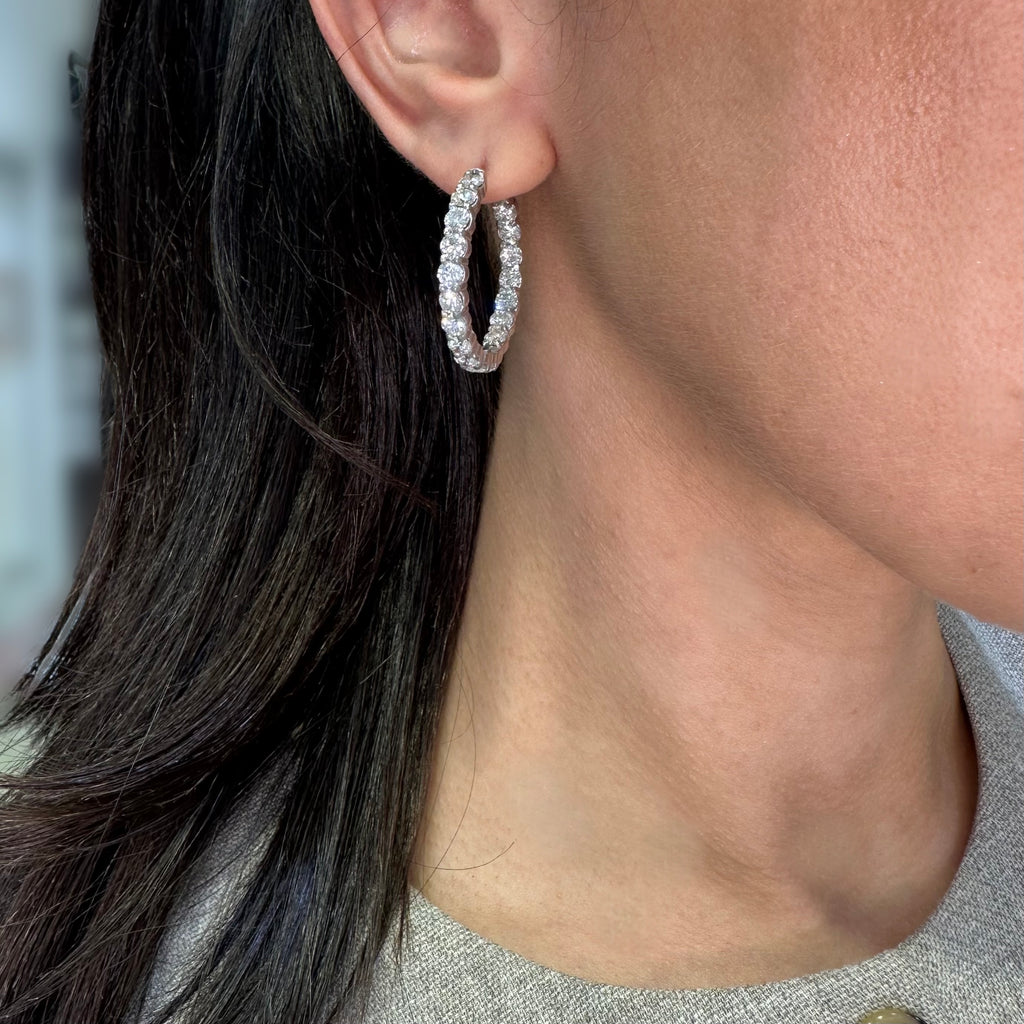 14K White Gold 7.06ct Natural Round Diamond Inside-Out Hoop Earrings DIER079 ATJJ