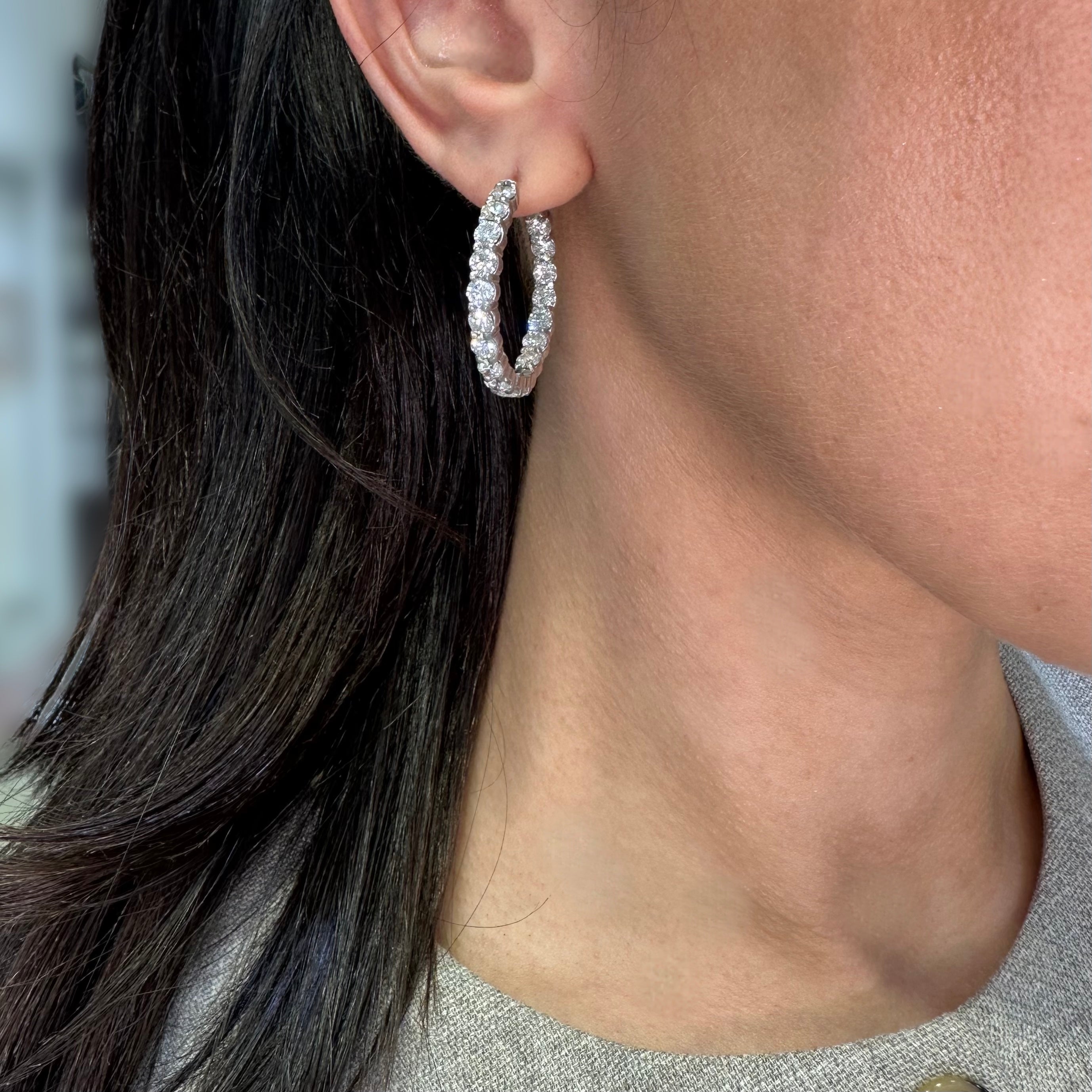 14K White Gold 7.06ct Natural Round Diamond Inside-Out Hoop Earrings DIER079 ATJJ
