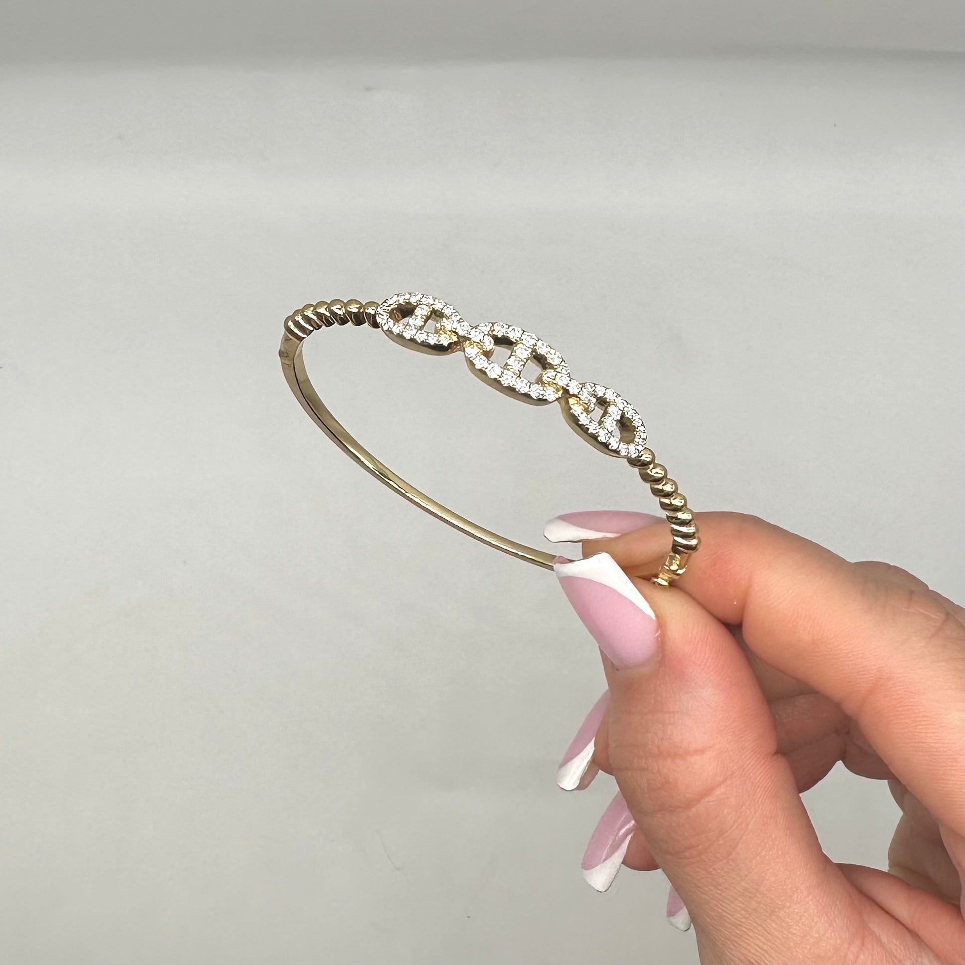 14K Yellow Gold Diamond Bangle Bracelet – 0.95ct Natural Diamonds, 7” Wrist YKB00045