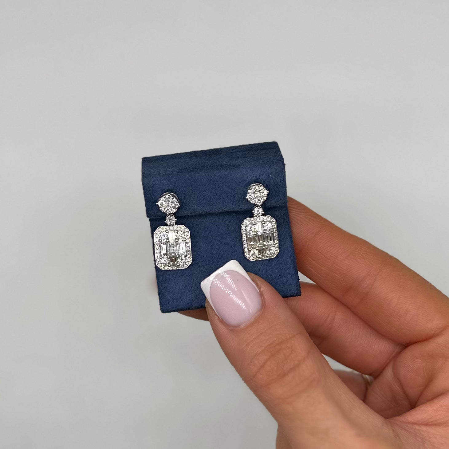 14K White Gold Diamond Drop Earrings – 3.07 CT