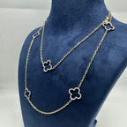 14K Gold White Clover Station Diamond Necklace – Convertible 2-Way Design DN048 GZEJ