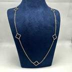 14K Gold White Clover Station Diamond Necklace – Convertible 2-Way Design DN048 GZEJ