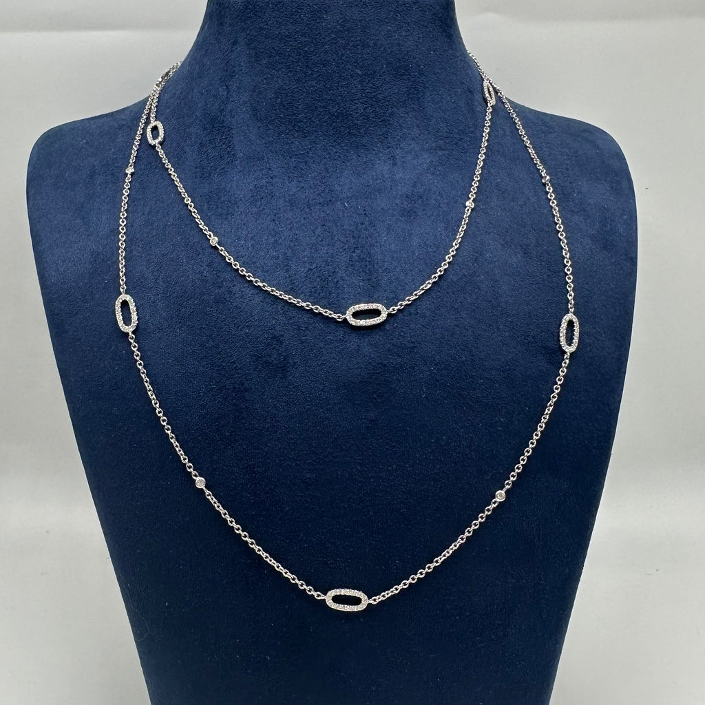 114K White Gold Double-Sided Diamond Station Necklace – 1.90 CT Natural Diamonds | 36 Inch DN0055 GJJJ