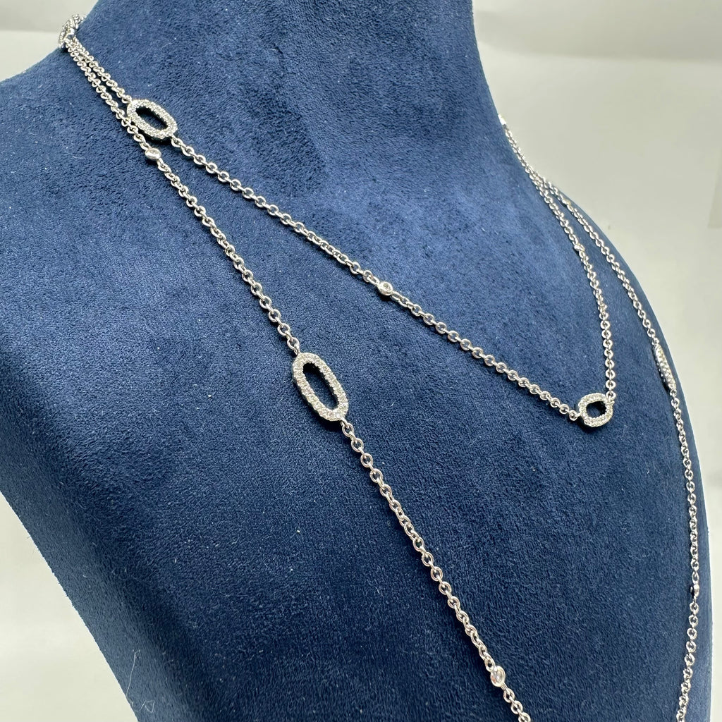 114K White Gold Double-Sided Diamond Station Necklace – 1.90 CT Natural Diamonds | 36 Inch DN0055 GJJJ