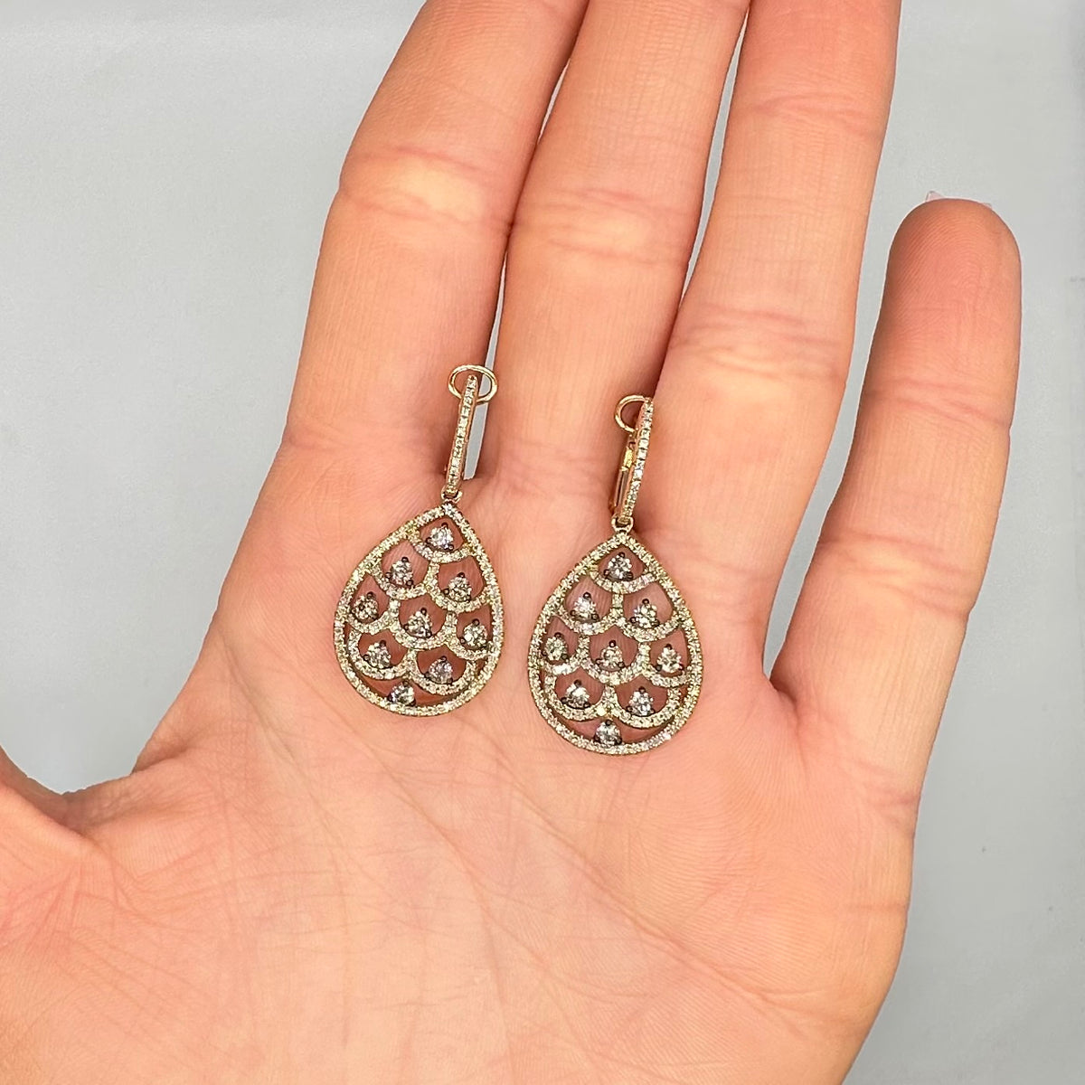 14K Yellow Gold 1.52 Ct White & Brown Diamond Earrings